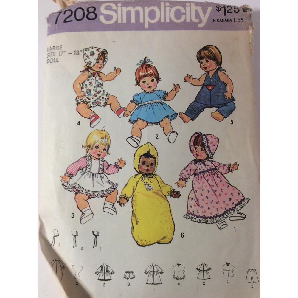 Simplicity 7208 Vintage Sewing Pattern Doll Clothes Large 17"-18" Baby Alive